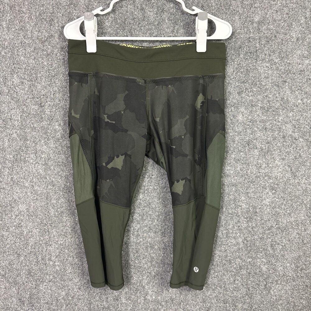 lululemon Training Tough Crop Leggings Pants Womens Size 10 Green Camo